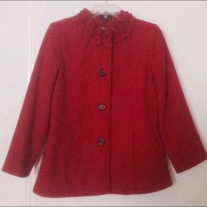 Girls kid ruffle neck Red peacoat - size XL